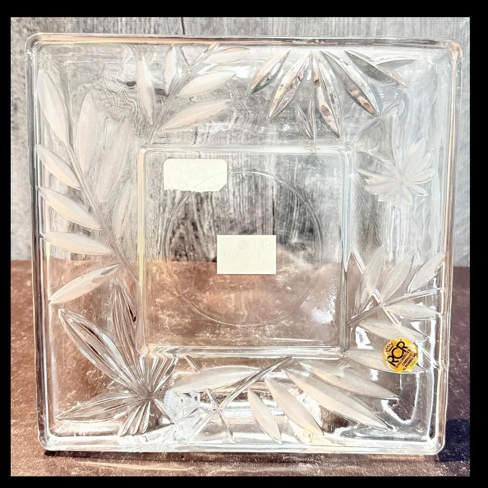 Studio Nova RCR Photo Frame Frosted Leaf Lead Crystal Clear 8x8 1990s Vintage